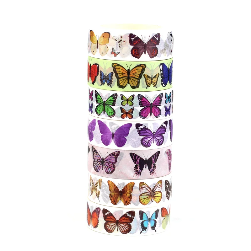 2023 NEW 1X 10M Decorative Beautiful Colorful Butterflies Washi Tape Set for Scrapbooking Planner Masking Tape Kawaii Stationery