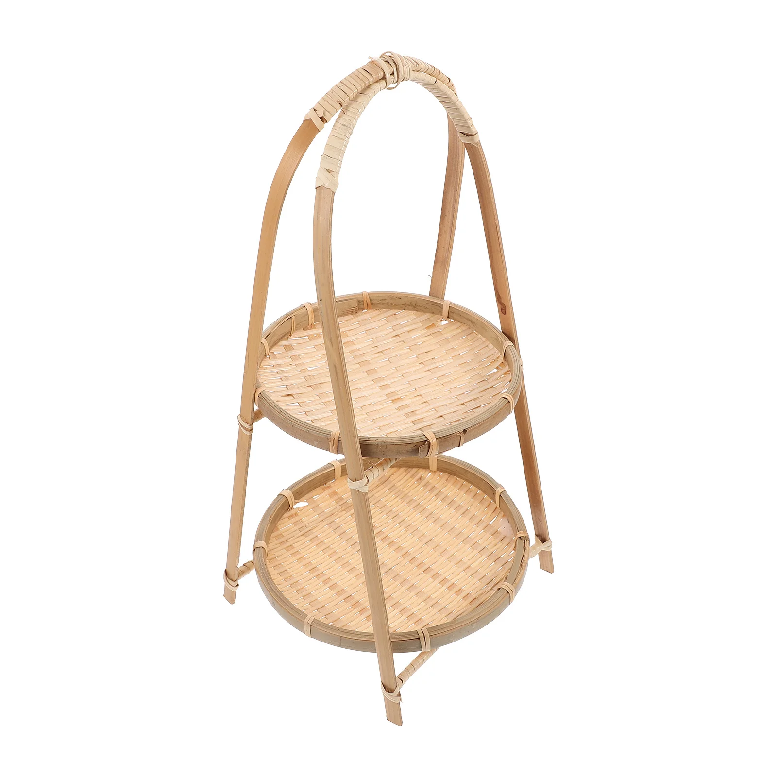 

Household Bamboo Woven Fruit Basket Portable Handle Multi-Function Storage Organizer Kitchen Countertop Desktop Snack Container