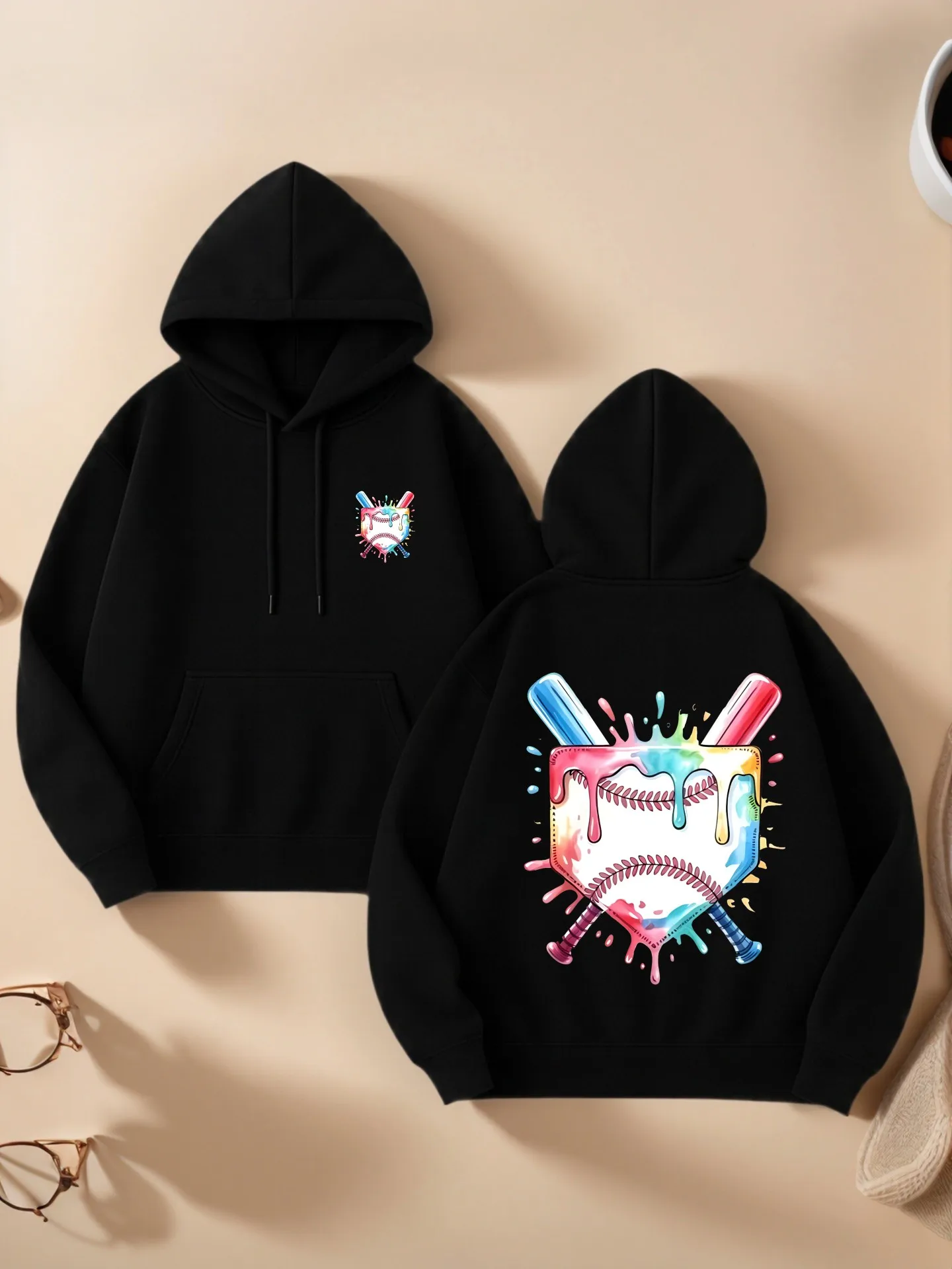 

Женская толстовка с рисунком, бейсбол — принт летучей мыши и мяча, эстетичная уличная одежда, мягкая ткань, повседневная повседневная одежда, для подростков