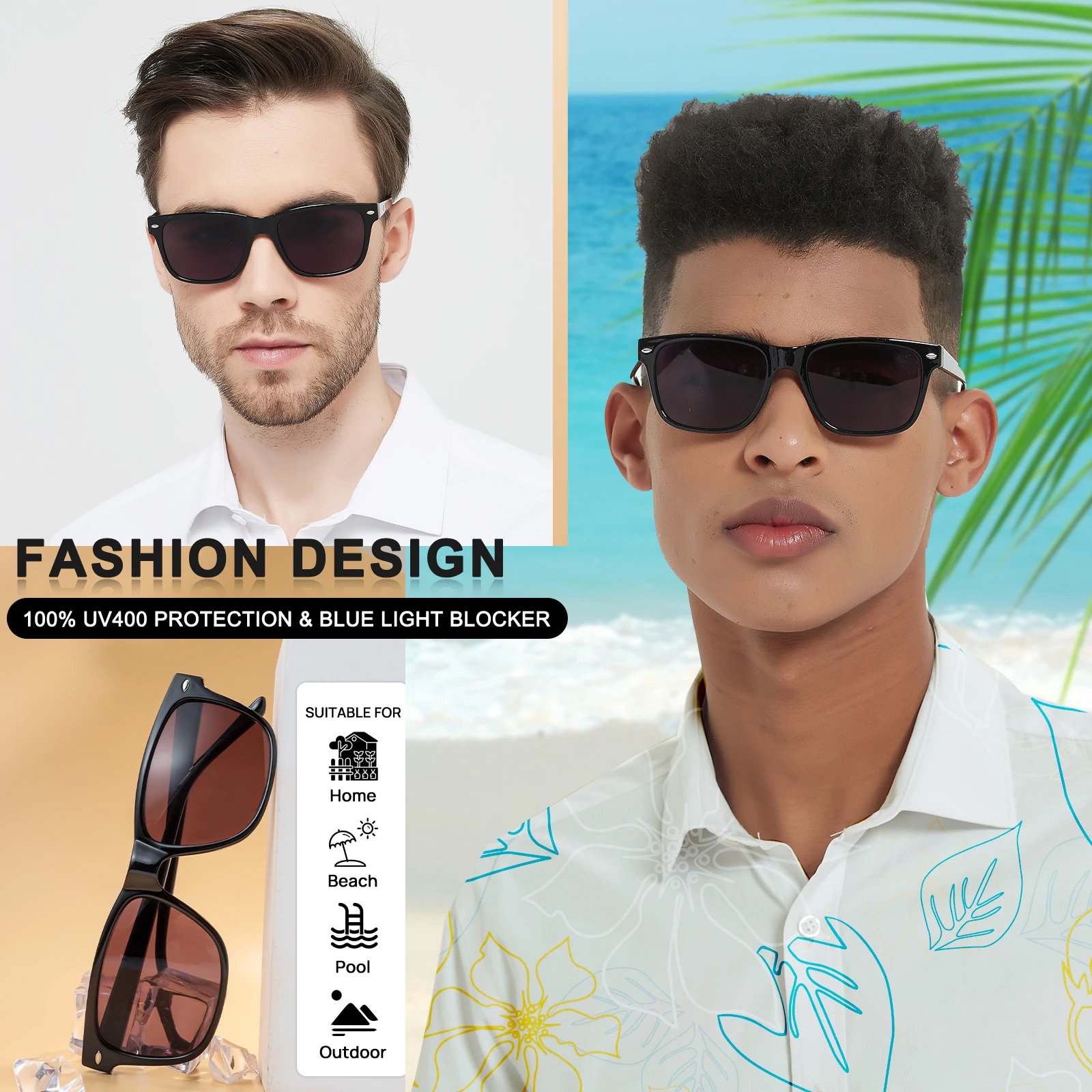 Sunglasses For Men Reading Glasses UV400 Square Presbyopia Optical Reading Glasses Regular Fashion Hyperopia Anti Glare Glasses