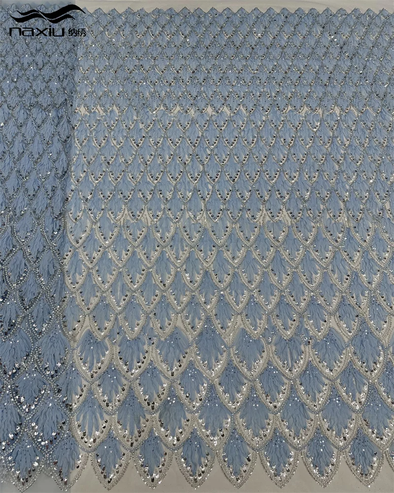 

Madison Blue African Lace Fabric 2025 High Quality Nigerian Lace Fabric 5Yards Beads French Heavy Lace Fabric For Wedding Dress