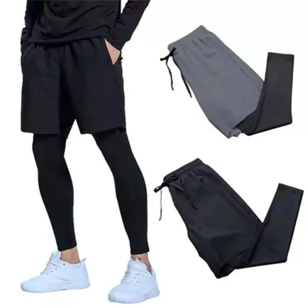 Collant da basket 2 in 1 Collant da jogging Pantaloncini sportivi da corsa traspiranti Collant sportivi a compressione da uomo in poliestere ad asciugatura rapida