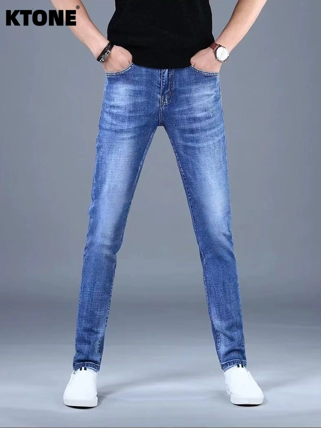 

Jeans For Man Original Blue Slim Denim Retro Drip No accessories or belts included