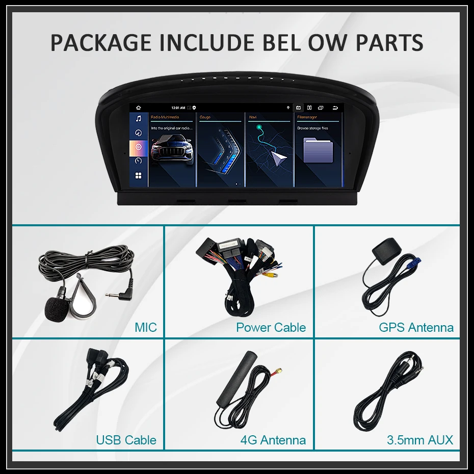Radio con Pantalla Android 15 para BMW E60 E61 E63 E64 E90 E91 Serie 3/5, Carplay, Android Auto, Reproductor Multimedia Estéreo, GPS, 4G LTE 4