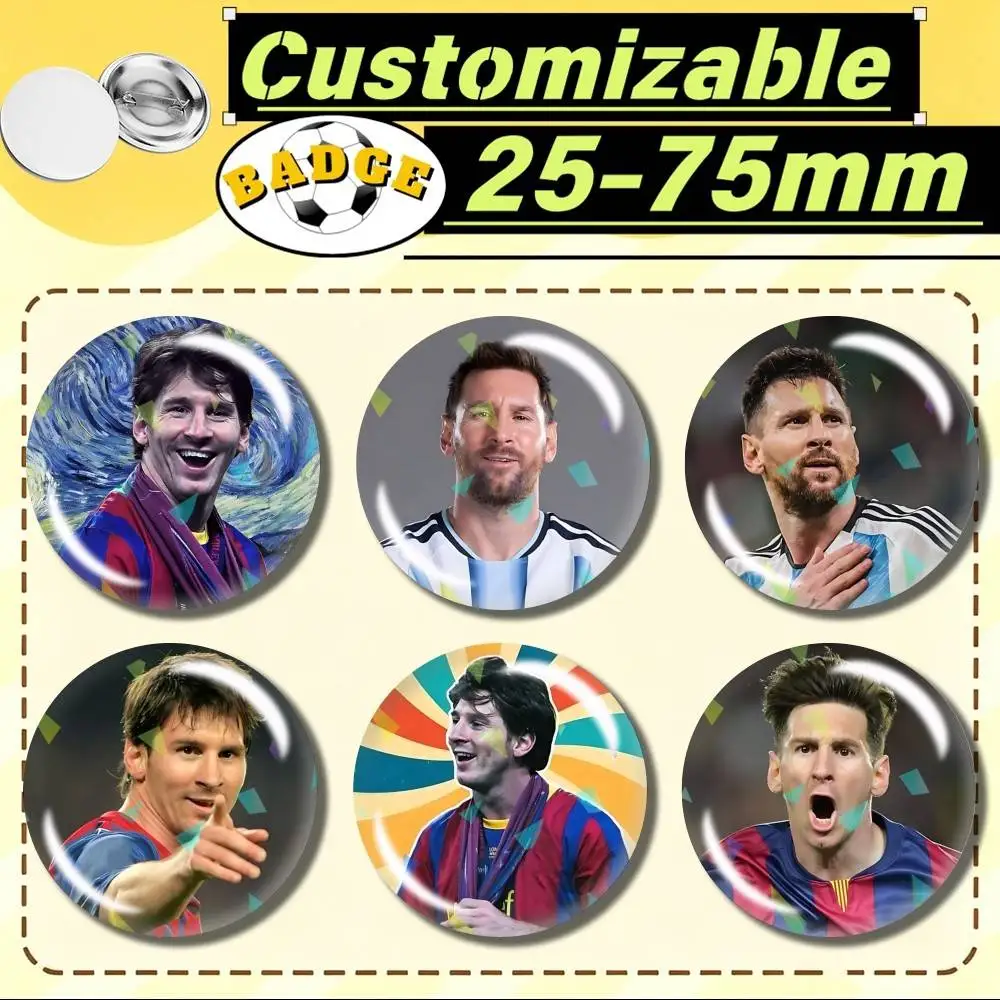 Argentina Champion Lionel Messi  Customizable Round Brooch Pins, Personalized Badges With Broken Glass Design Fashion Accessory