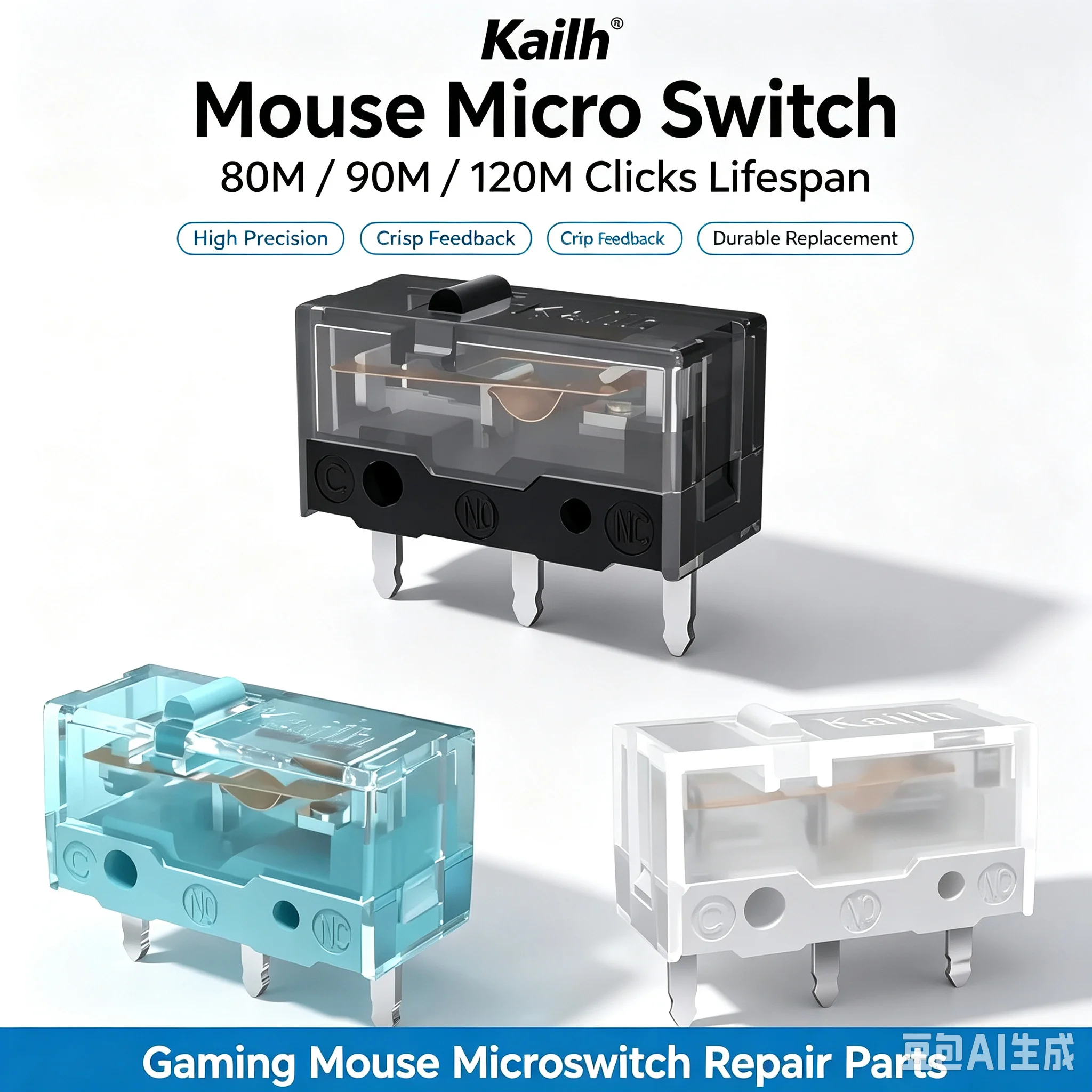 Kailh Black Mamba GM8.0 White Blade Black Gold Micro Switch, Gaming Mouse Replacement Click Switch For Logitech Razer Mice
