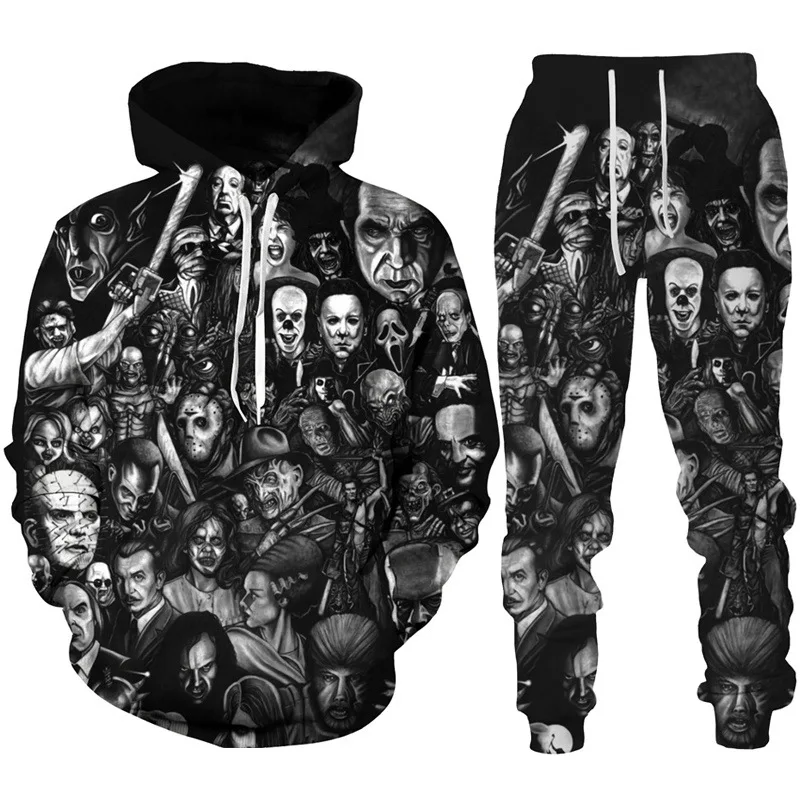 Autumn Horror Movie Michael Myers 3D Print Hoodie Suit Men Sweatshirts Sweatpants Casual Two Piece Tracksuit Set Men's Clothing