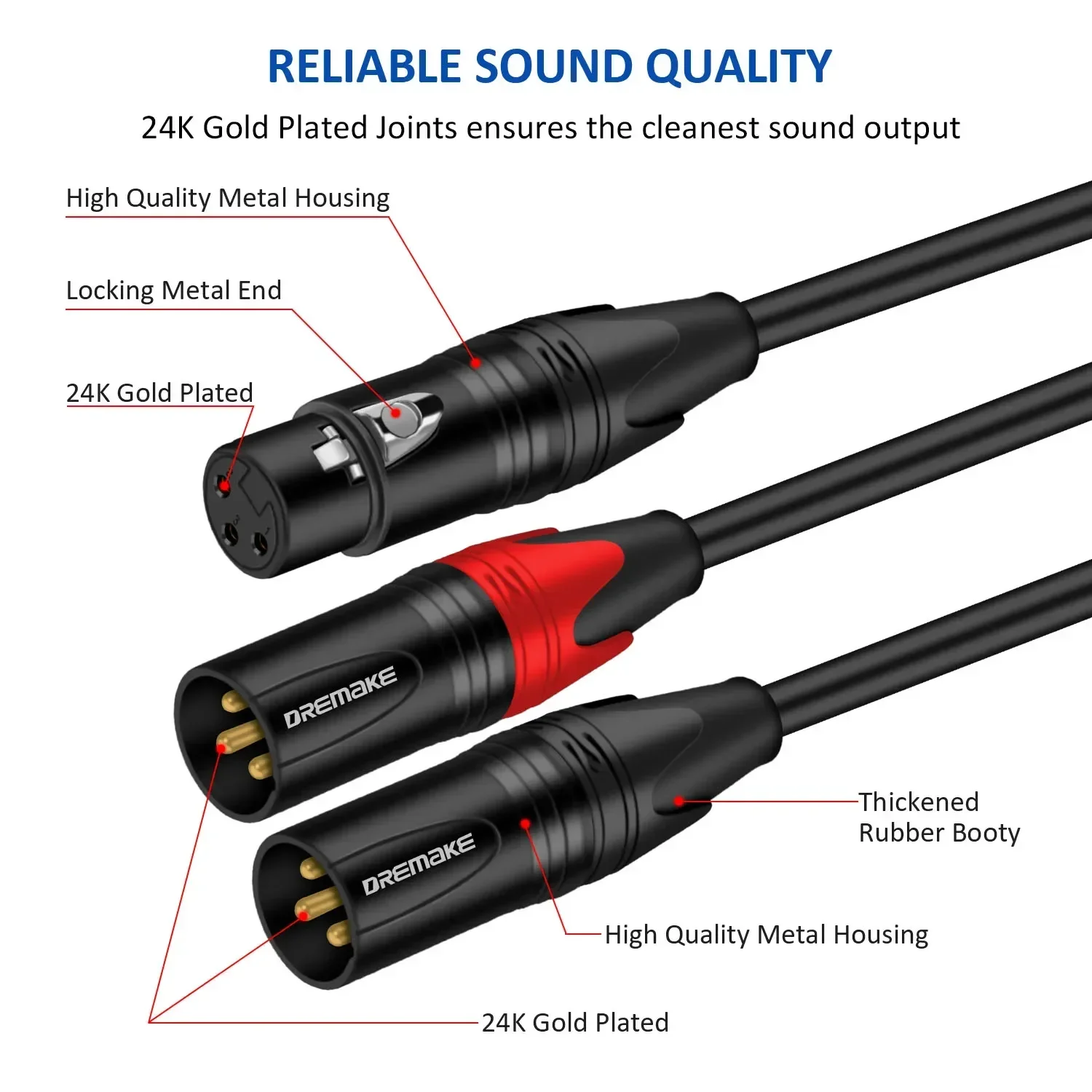 DREMAKE XLR to XLR Y-Splitter Cable Balanced XLR Female to Dual XLR Male Audio Microphone Adapter Y-Cable 2 XLR to 1 XLR Plug