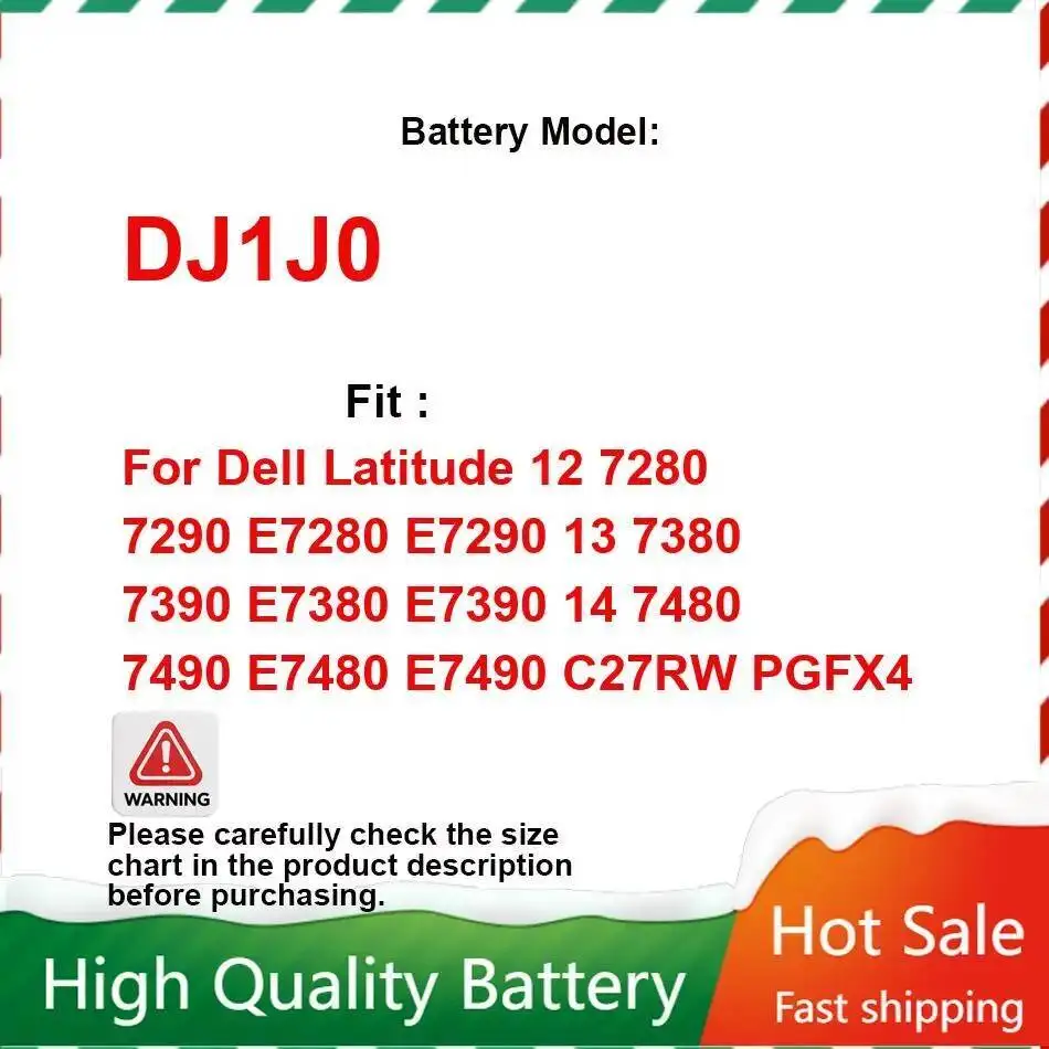 Battery DJ1J0 3600Mah For Dell Latitude 12 7280 7290 E7280 E7290 13 7380 7390 E7380 E7390 14 7480 7490 E7480 E7490 C27RW PGFX4