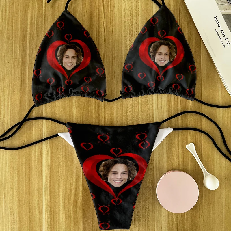 Funny head custom printed swimsuit DIY custom bikini two-piece suit push-up padded bra thong two-piece swimsuit beachwear