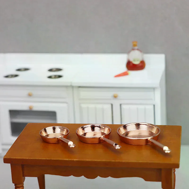 1Set 1:12 Poppenhuis Miniatuur Koekenpan Braadpan Metalen Kookgerei Keuken Model Decor Speelgoed Poppenhuis Accessoires