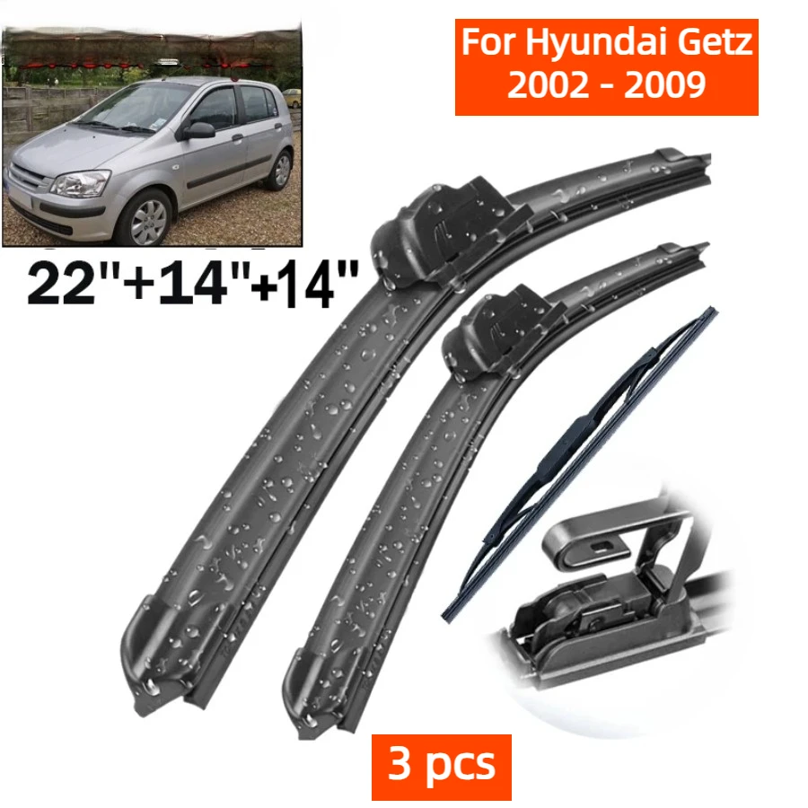 Front & Rear Wiper Blades Set Kit For Hyundai Getz 2002 - 2009 Windshield Windscreen Window Brushes 22