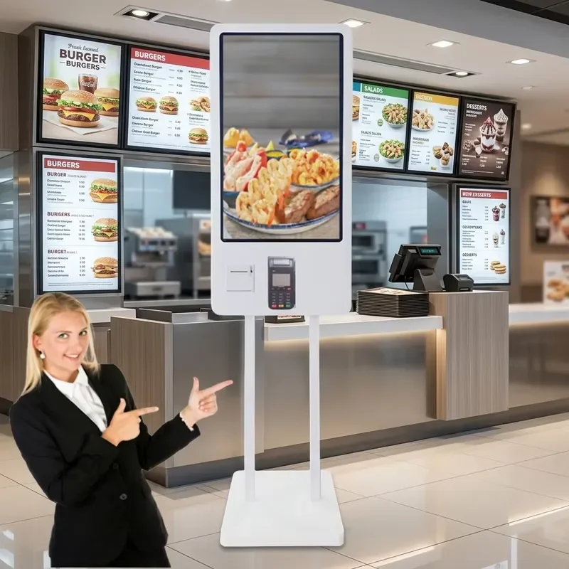 23.6 Inch Wall Mounted Touch Self-service Food Ordering Kiosk Indoor Restaurant Small Ticket QR Code Scanning Payment SDK