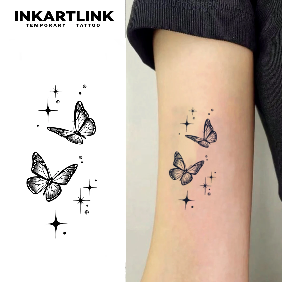 Pegatinas de tatuaje temporal de mariposa, tatuaje mágico impermeable, dura hasta 15 días de tatuaje falso, tatuaje semipermanente.