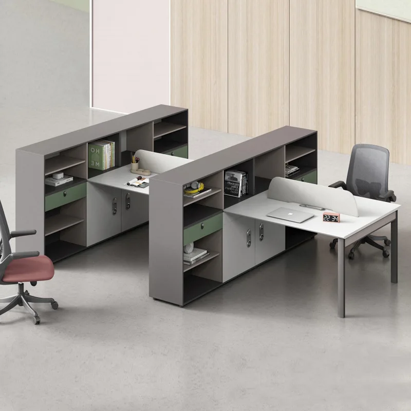 

Finance desk, simple modern staff desk with cabinet, office staff four-person workstation, clerk desk combination