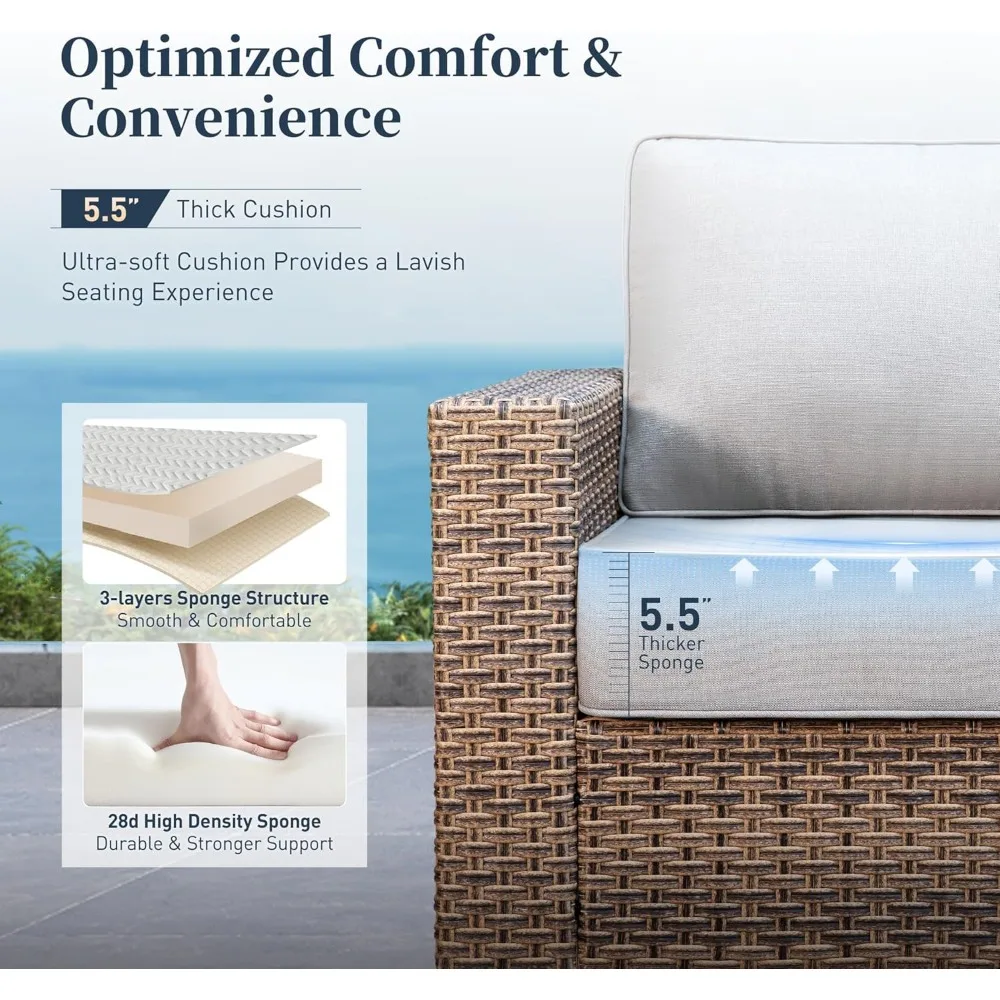 طقم أثاث خارجي مكون من 6 قطع مع كراسي دوارة، وأثاث فناء من الخيزران مع مسند ذراع عريض 4.92، ومقعد عميق 26.3 #6