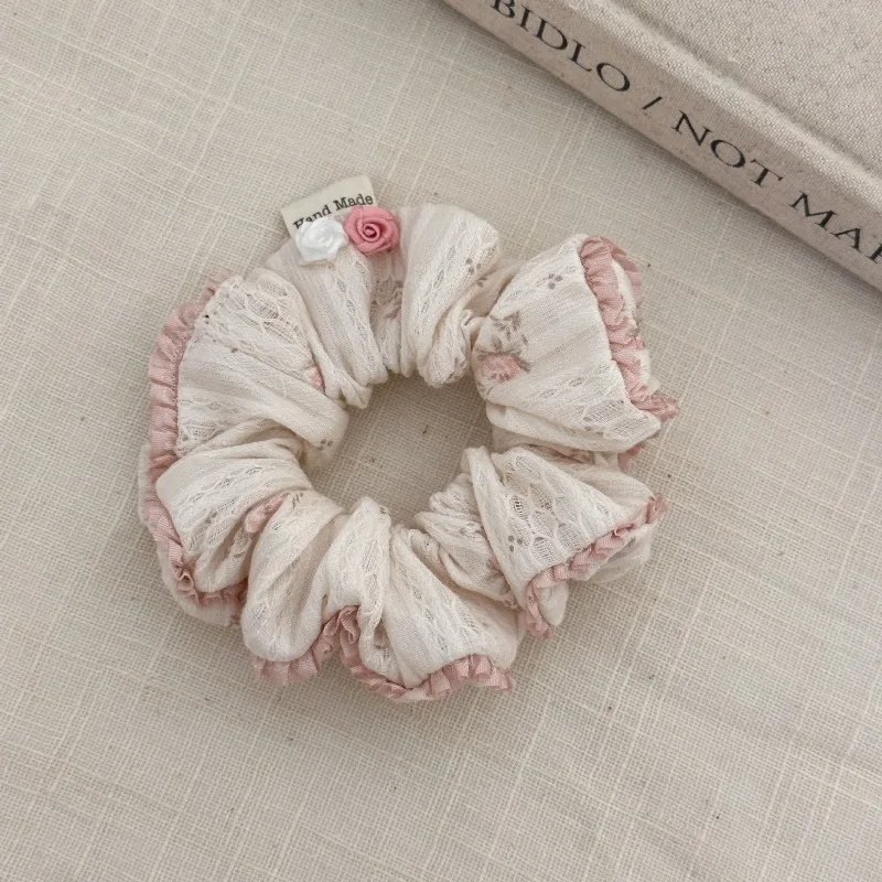 

Балетный стиль, молочно-синяя клетчатая повязка на голову для тяжелой промышленности, горячее тиснение, кружево, повязка на голову для толстой кишки, милая кремовая веревка для волос для девочек