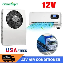 Treeligo 12v/24v 12000btu caminhão split ar condicionado elétrico estacionamento refrigerador unidade ac para caminhão campista van caravana motor casa