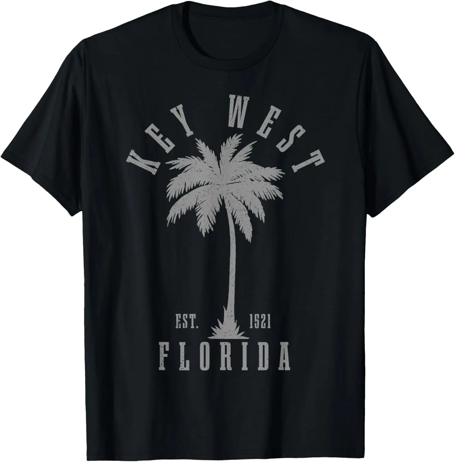 Key West Est. 1521 Florida Palm Tree Vintage T-Shirt 100% Cotton Trendy Y2K Short-Sleeve Tee-Soft, Quick-Drying,