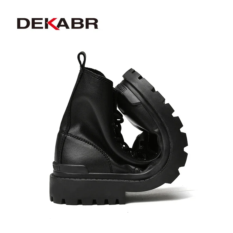 DEKABR Warm Winter Ankle Boots Men Casual Genuine Leather Shoes Lace-Up Platform Waterproof Work Mens Boots Boots