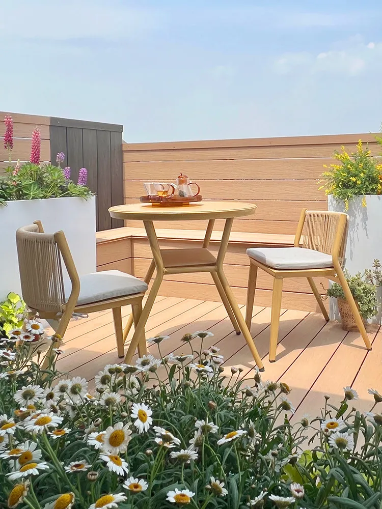 For Outdoor Rattan Tea Table Set 2 Chairs + 1 Table, Wicker Patio Furniture for Balcony Garden Courtyard