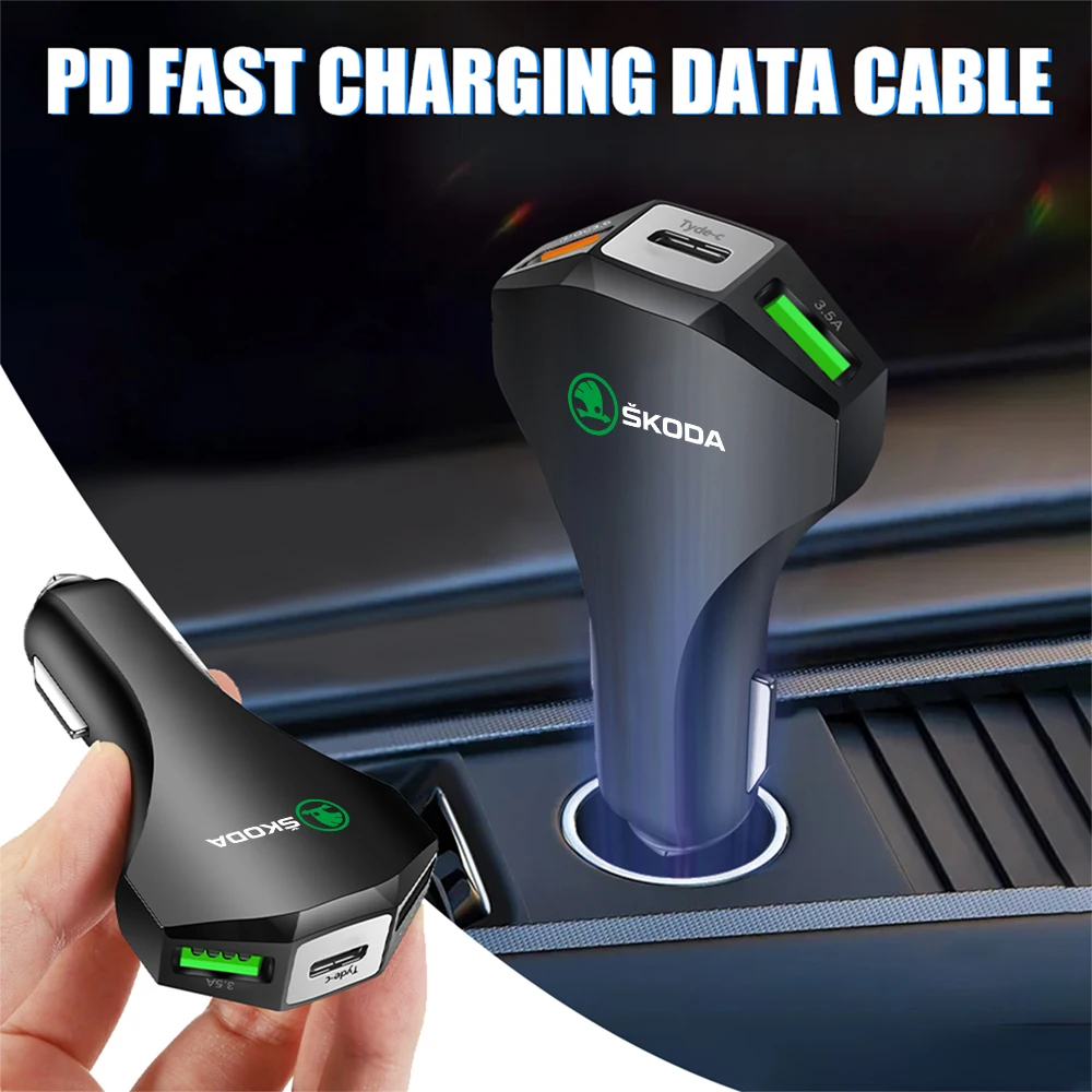 Car Charger Cigarette Lighter PD Fast Charging USB Type C Phone Charger For Skoda S Octavia A5 3 2 Fabia Superb Kamiq Kodiaq VII