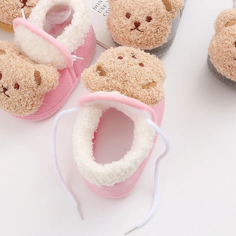 Winter Warm Newborn Baby Boy Girl Boots Cute Bear Soft Toddler Shoes First Walkers Anti-slip Booties Infant Fur Snow Boots 0-18M