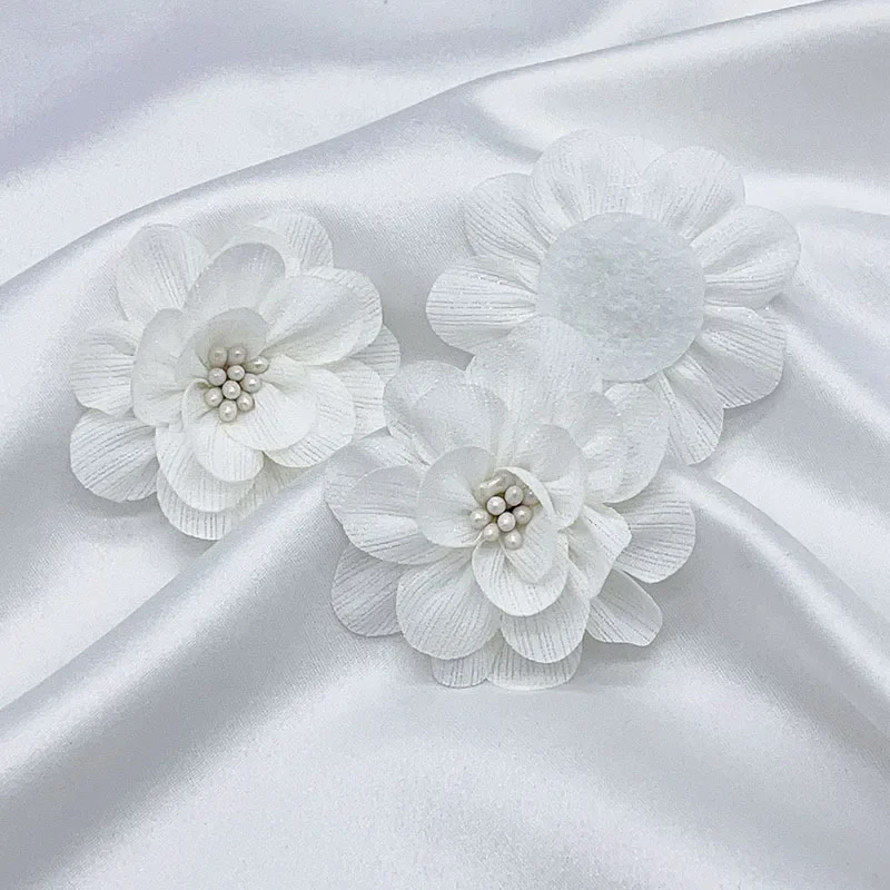 10Pcs 5Cm 수제 Organza 패브릭 꽃 아동 의류 액세서리 웨딩 드레스 모자를 쓰고 있죠 여성 목걸이 장식 꽃