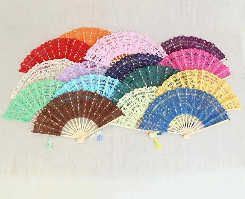 Free Shipping Handmade 27cm Mixed Color Embroidered Lace Wedding Fan Wedding Gifts Party Favors Hand Fan Wholesale