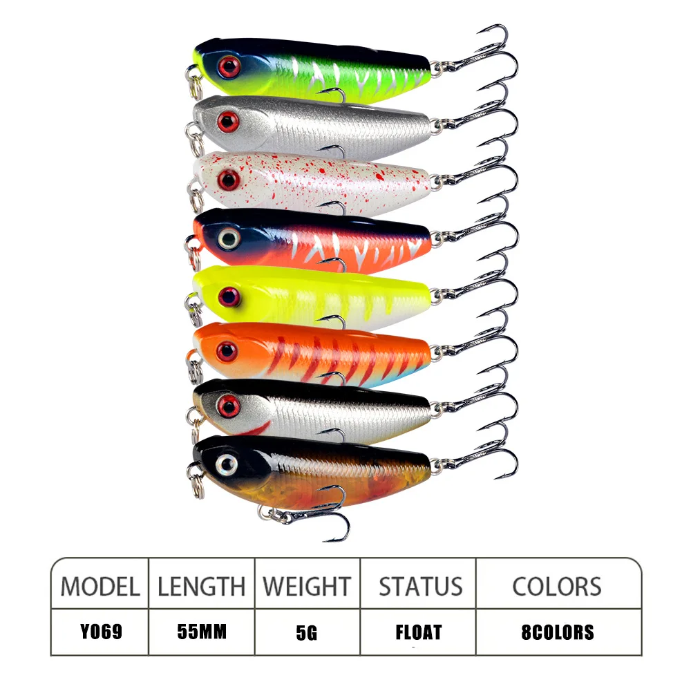 1 Pc Top Water Pencil Fishing Lure 5cm 5.5g Floating Dog Walking Wobblers Tackle Artificial Hard Bait with 10# Hooks for Bass