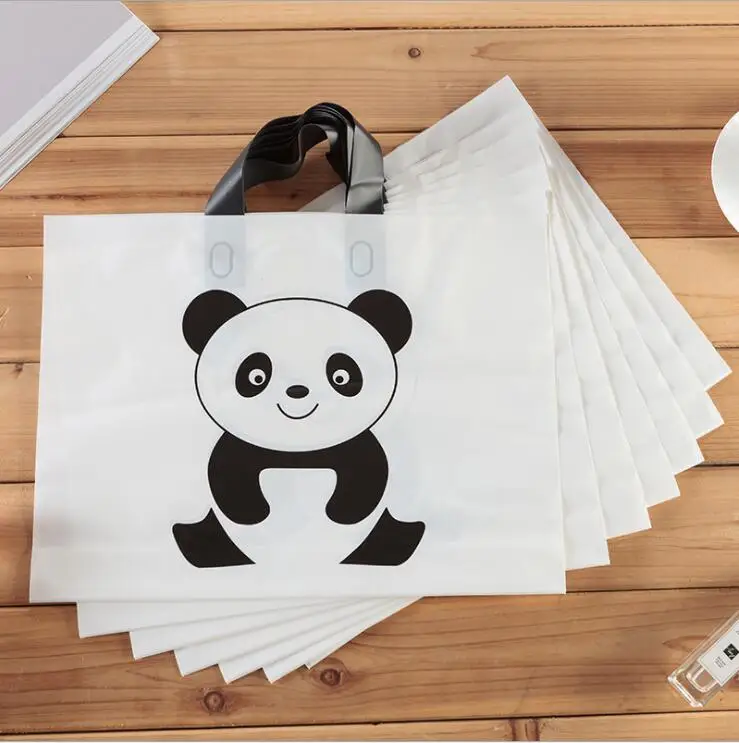 50pcs/pack Plastic Bags With Handles Cute Panda Packaging Bag Large Shopping Clothes Bag Good Quality Plastic Bag