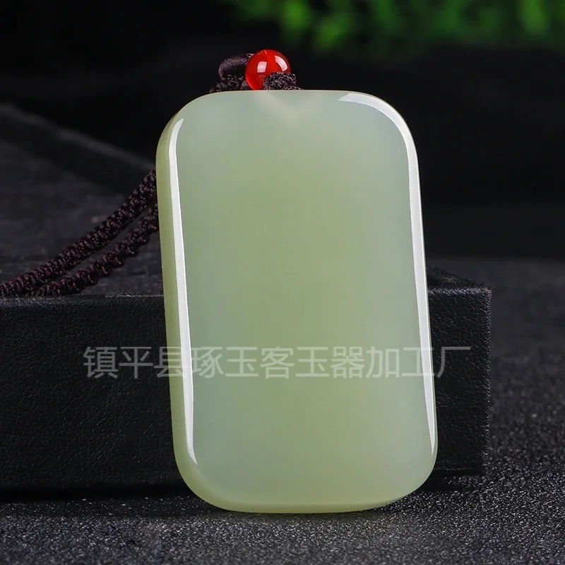 

Natural Afghan Jade Handmade Carved Polished Snow White Bread Brand Qingshui Green Jade Pendant
