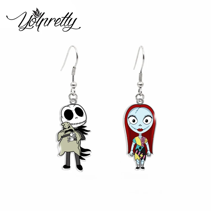 2024 New Arrival Jack and Sally Nightmare Before Christmas Skellington Handcraft Acrylic Epoxy Fish Hook Dangles Earrings