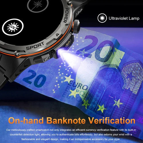 Imagen 2 del producto Para Xiaomi deportes al aire libre reloj inteligente militar hombres GPS deportes IP68 reloj impermeable láser + linterna reloj Bluetooth llamada reloj