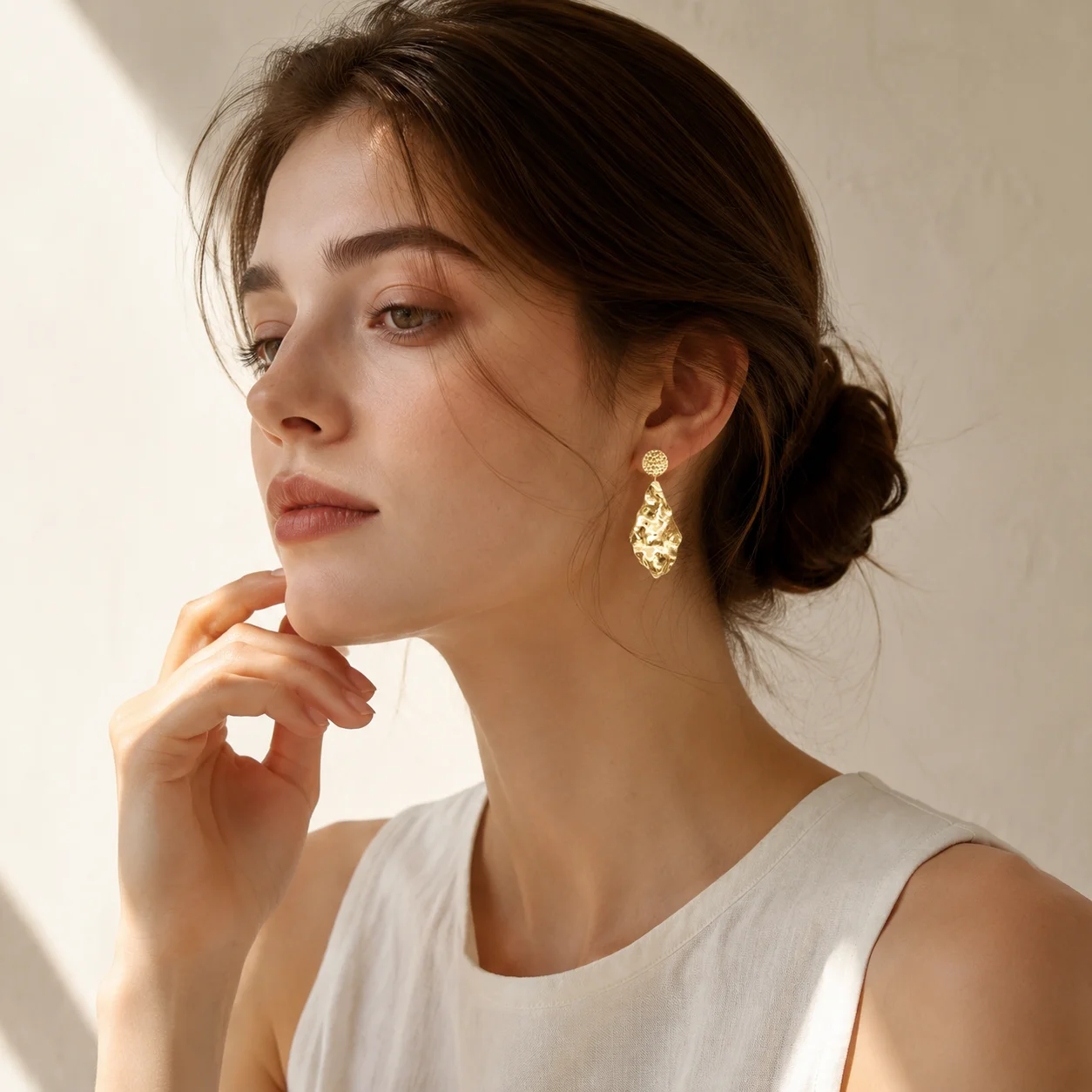 18K Gold Plated Stainless Steel Hammered Irregular Dangle Earrings Crinkled Textured Drop Earrings Abstract Women Jewelry