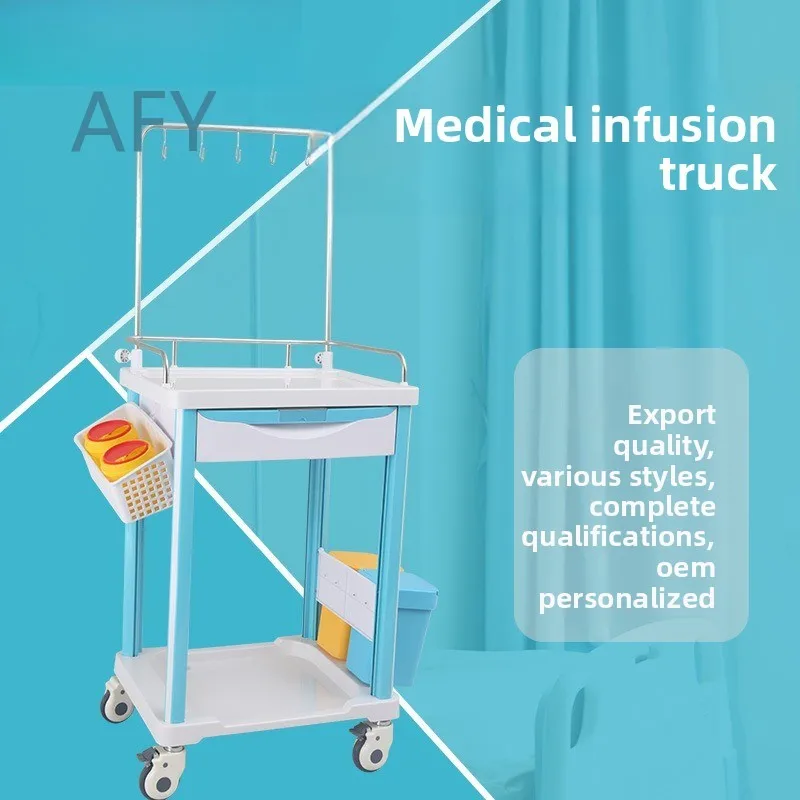 Multi-Layer Thickened Infusion Trolley for Hospital Use Mobile Medical Cart with Large Drawer Storage IV Stand for Nurses