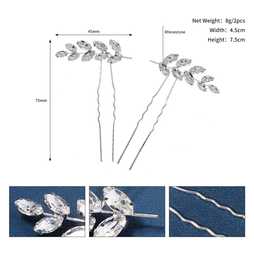 2 or 4pcs/set Silver Color Leaf Crystal Bridal Hair Pins for Women Rhinestone Wedding Hair Accessories Jewelry Bride Hairclips image 5