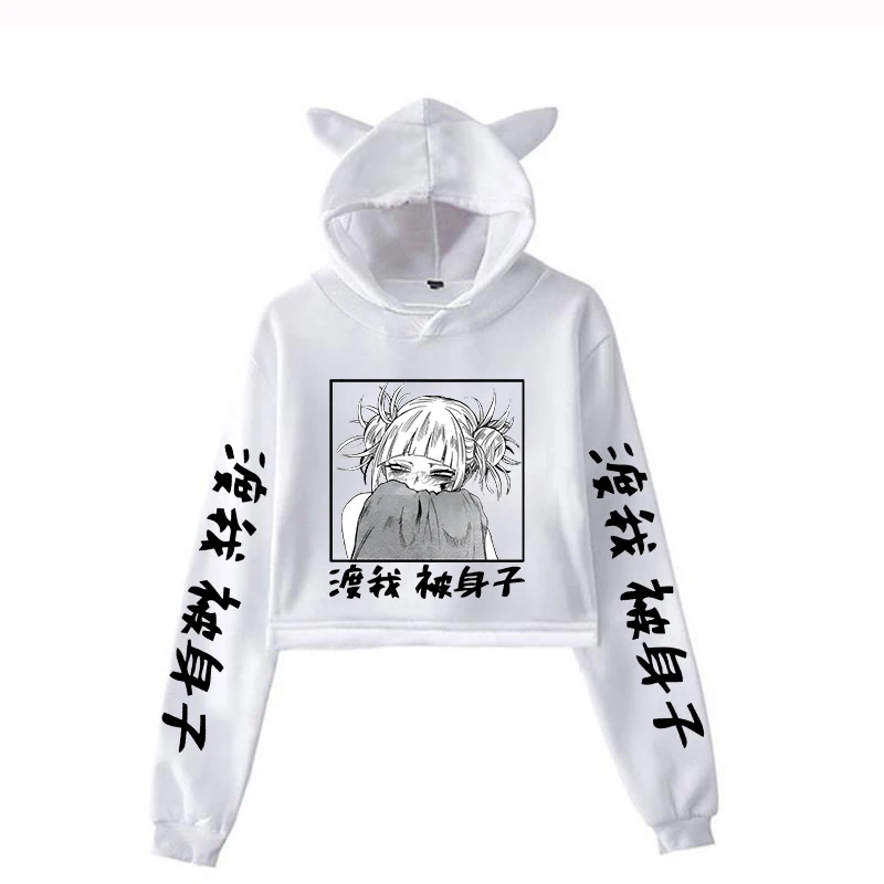 New Fashion Women Girl Cropped Tops Himiko Toga Pullover Spring Autumn Long Sleeved Sweatshirts Anime Cat Ear Hoodies