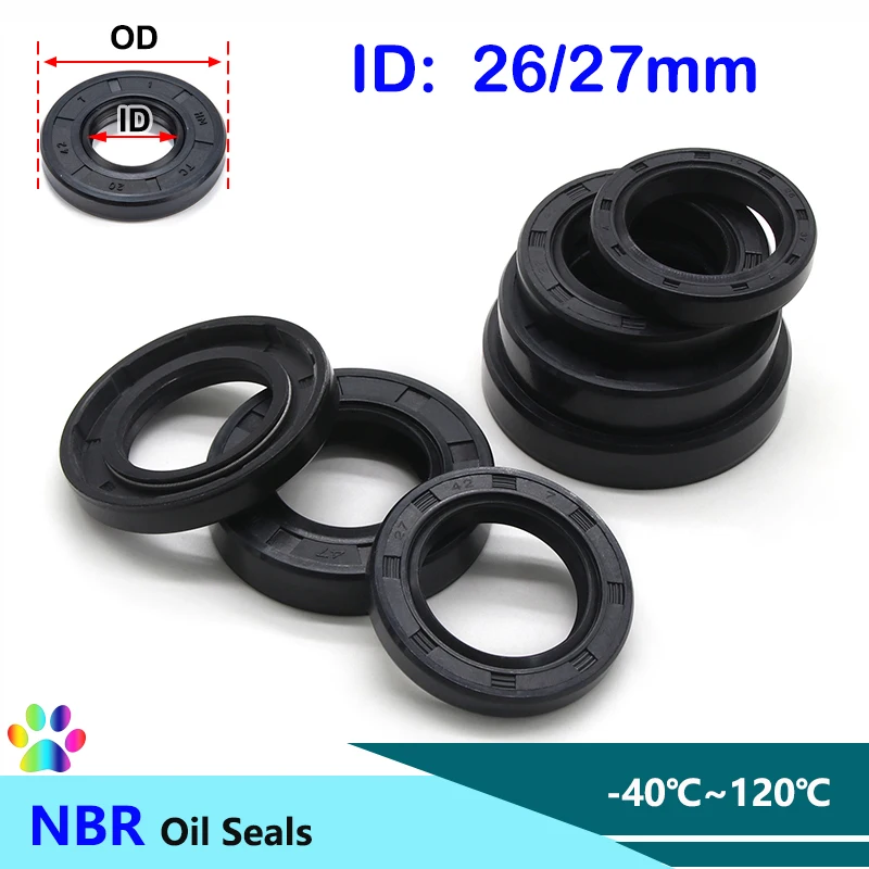 2/5pcs Black NBR Oil Seal ID26/27mm TC-26/27*34/35/37/38/47/48/52/55*6/7/8/10mm Nitrile Rubber Shaft Double Lip Sealing Gaskets