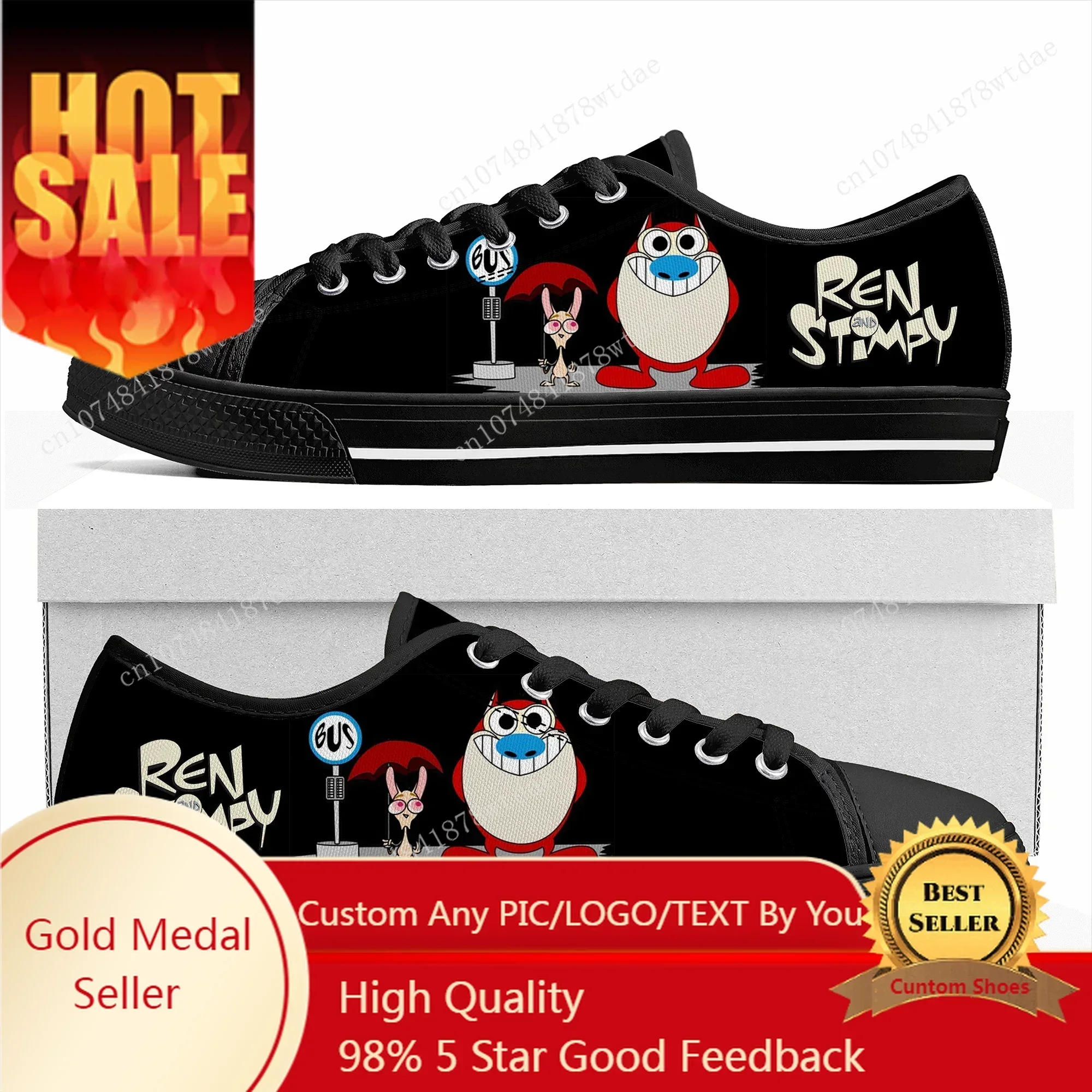 

Anime Cartoon Stimpy Manga Comic Ren Top Sneakers Womens Men High Quality Canvas Sneaker Casual Cartoon Customize Shoes