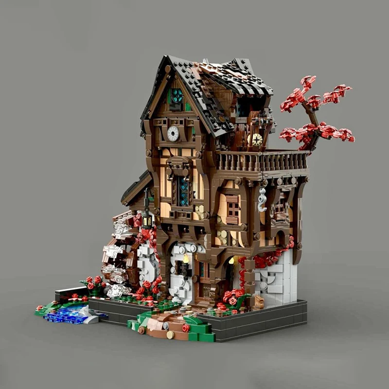 MOC- 214249   القرون الوسطى العمارة طاحونة المياه اللبنات التجمع نموذج الطوب DIY بها بنفسك الإبداعية عرض لعب الأطفال لغز الهدايا