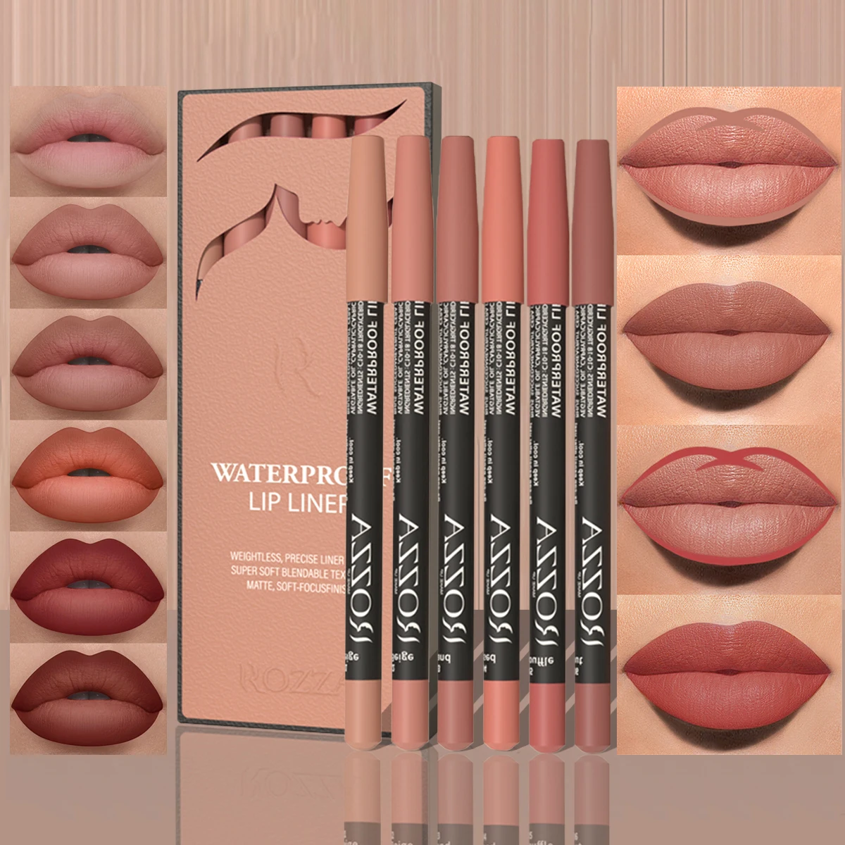 Ensemble de maquillage pour les lèvres nues, 6 pièces/ensemble, effet mat, naturel et durable, imperméable, adapté au maquillage quotidien