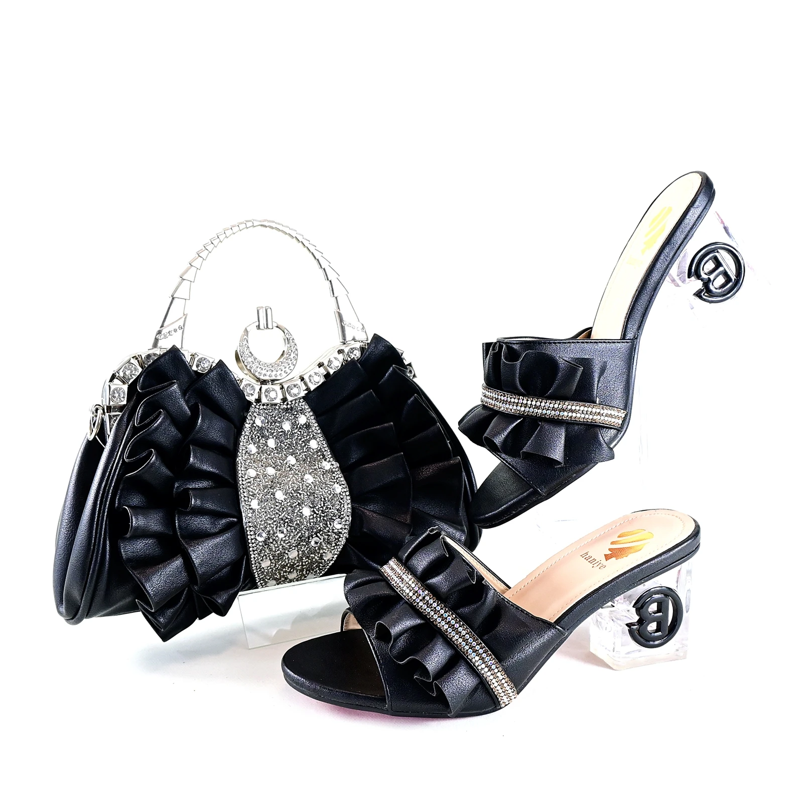 Doershow Charming Shoes And Bag Matching Set With black Hot Selling Women Italian Shoes And Bag Set For Party Wedding! HRT1-44