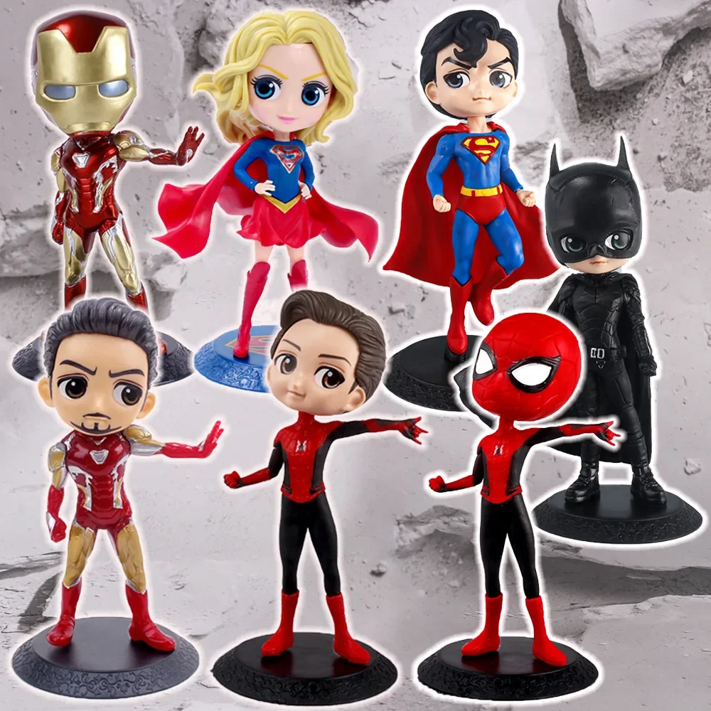 

Anime Cartoon Q-version Big Head Model Marvel Avengers Action Figures Iron Man Thor Spider Man Superwoman Figurines Fans Gifts