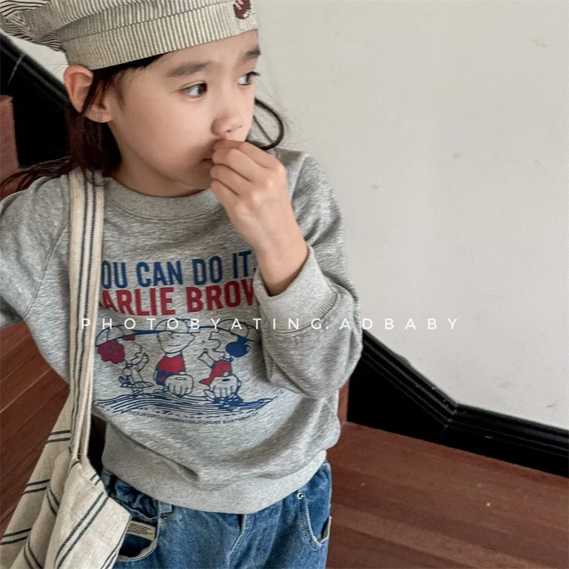 Children Clothing Korean Style Cartoon Letter Printed Hoodie 2024 Autumn New Boys and Girls Comfortable All Match Pullover