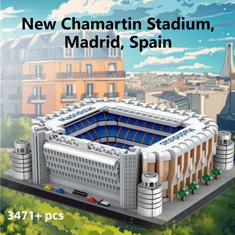 3471 Uds nuevo juego de construcción de modelo de estadio Chamartín ladrillos arquitectónicos de estadio de fútbol grande, exhibición creativa de decoración del hogar DIY