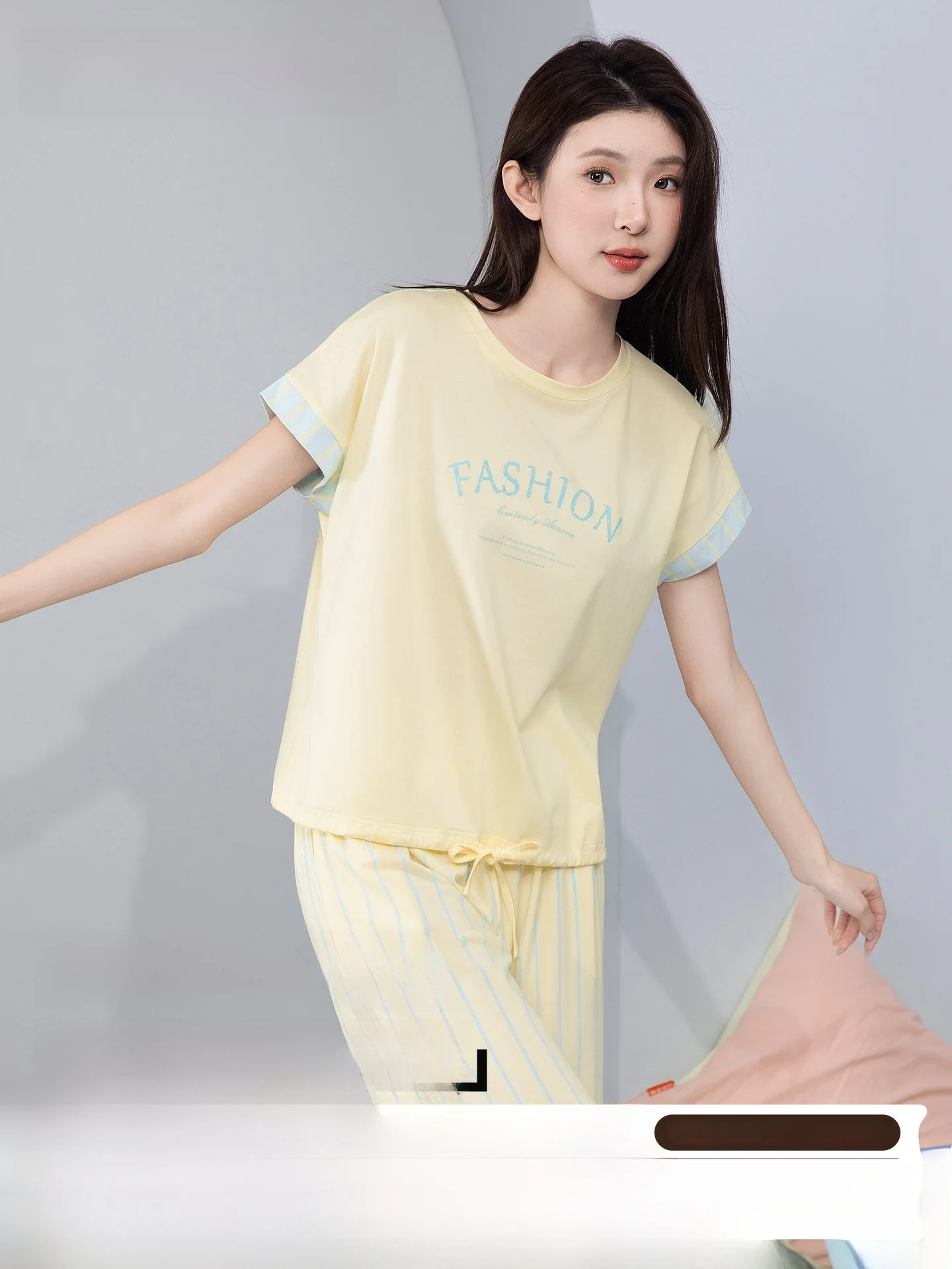 lady-spring-summer-new-home-clothes-women's-round-neck-short-sleeve-loose-breathable-sleepwear-suit-outdoor-wearable-set