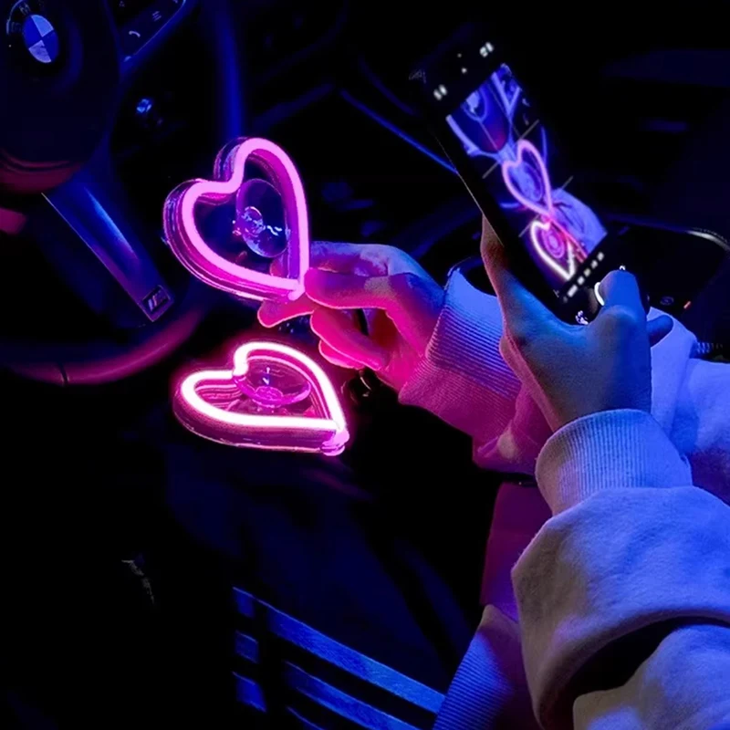 Car triangle window love light LED neon light rear window illuminated interior decoration USB wiring free ambient light