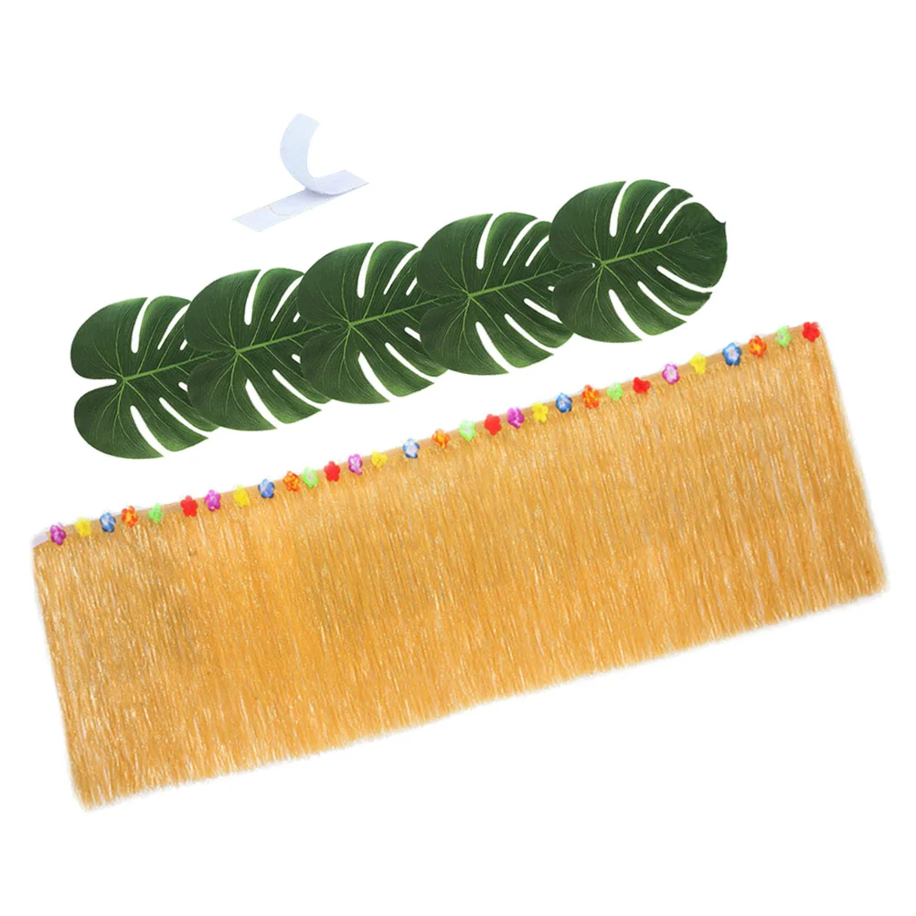 

Luau Party Table Skirt Set Monstera Cloth Runner Grass Tablecloths Hawaiian Supplies Kitchen Bar Furniture Protections