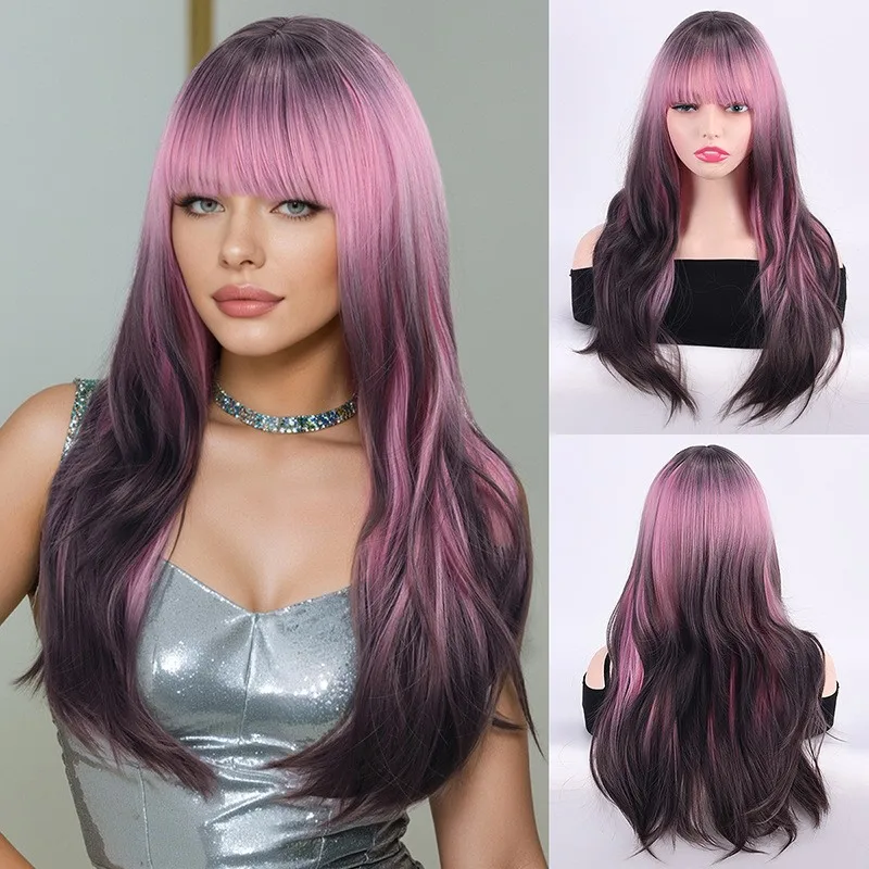 

Women's Wig Long Wig Straight Ladies Hair Purple Black Synthetic Wigs